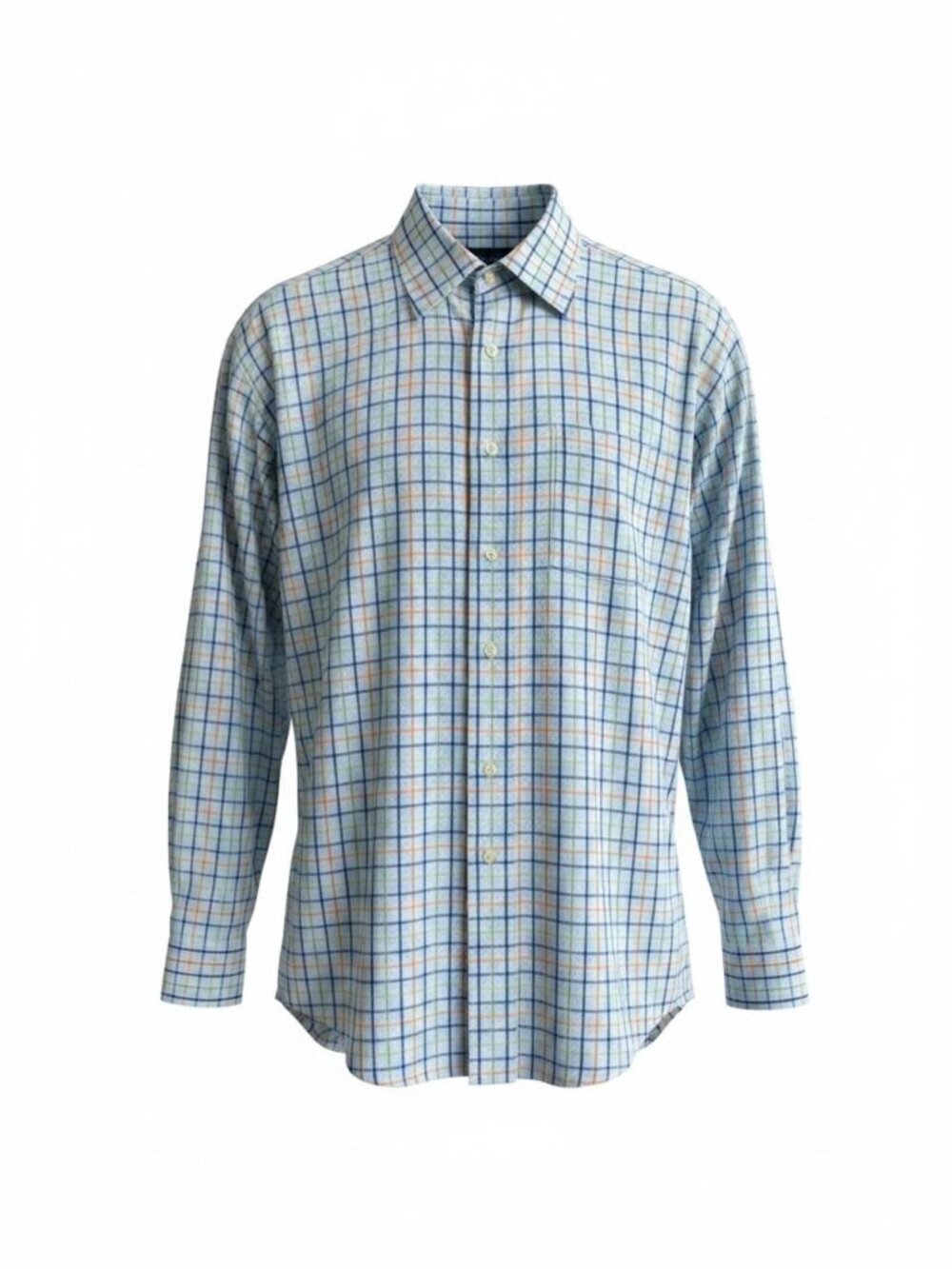 Scott Barber Blue Button Front Shirt Windowpane Plaid Size XXL 100% Cotton
